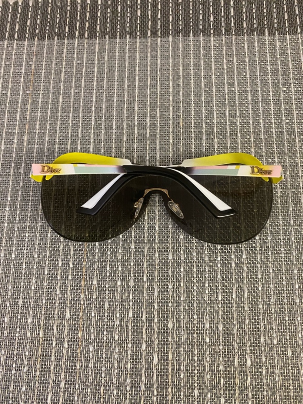 Dior Mirrored Blue Lens Shield Sunglasses with Pink and Yellow Accents - Picture 2 of 6